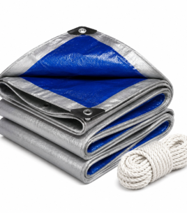 Blue Silver Waterproof Tarpaulin Tarpal Sheet Heavy Duty HDPE Cover With Free Rope
