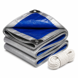 Blue Silver Waterproof Tarpaulin Tarpal Sheet Heavy Duty HDPE Cover With Free Rope