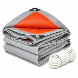 Orange Silver Waterproof Tarpaulin Cover Heavy Duty HDPE Tarp With Free Rope
